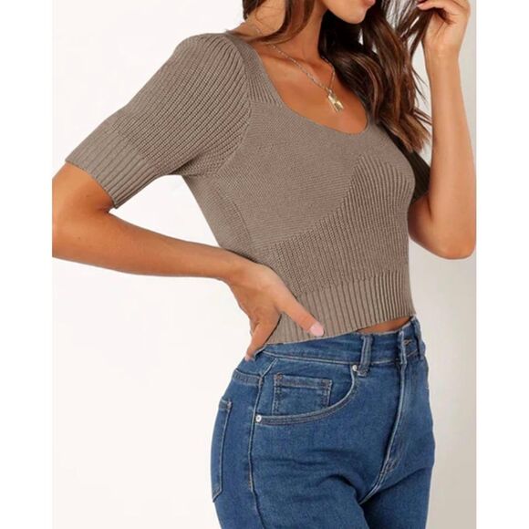 Womens Short Sleeve Crop Sweaters - Set of 2 - Picture 7 of 9